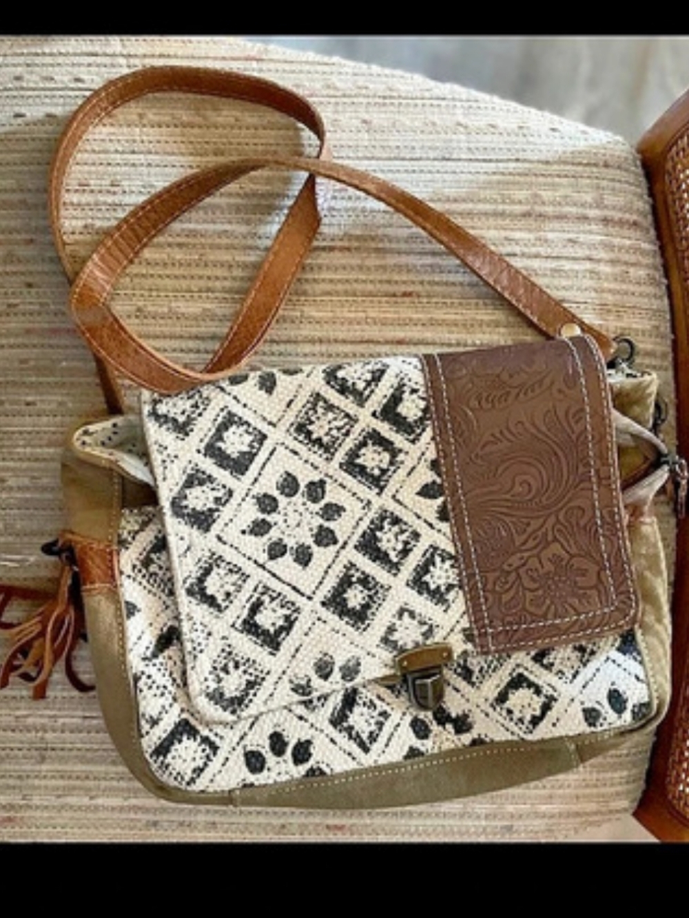 Myra Crossbody Bag in Brown & White